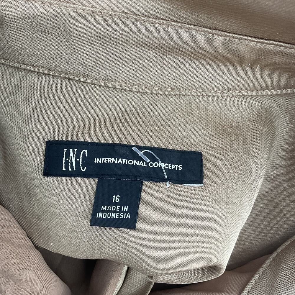 INC Brown Women's Long Sleeve Belted Jumpsuit Size 16 Polyester Preowned - Picture 3 of 5